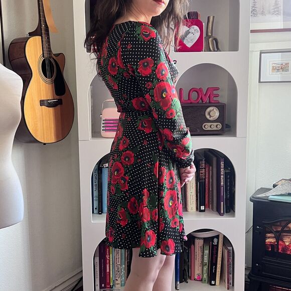 Free People Womens Morning Light Black Polka Dot Babydoll Dress Sz 0 Floral - Picture 4 of 10